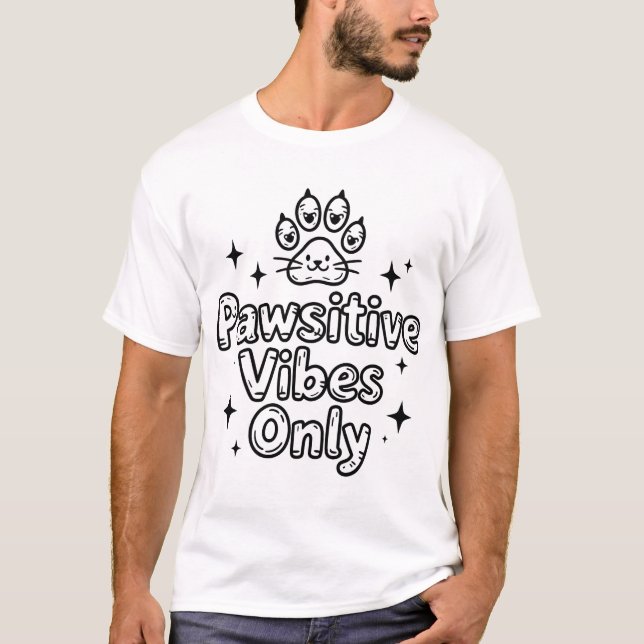 Camiseta Pawsitive Vibes Only – Kawaii Cat T-Shirt (Anverso)