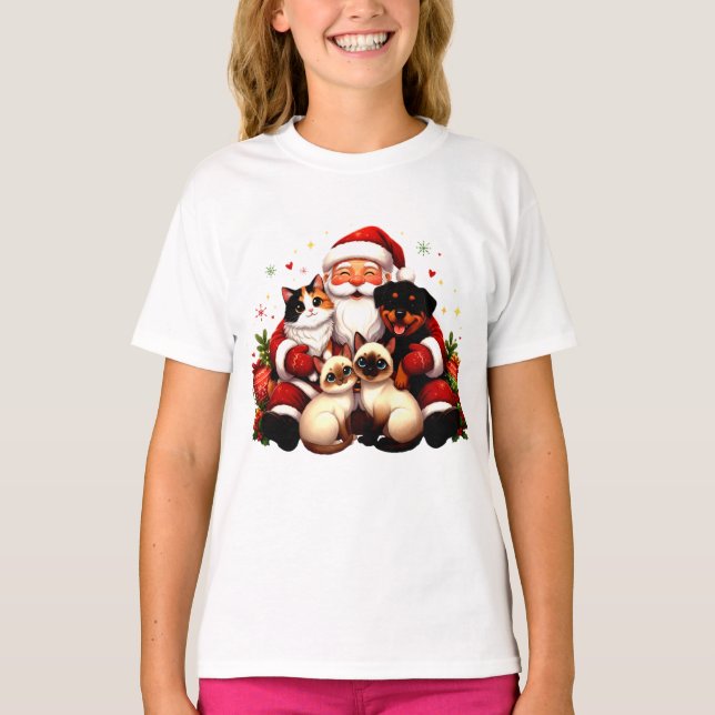 Camiseta Pawsitively Cozy Christmas with Santa & Pets (Anverso)