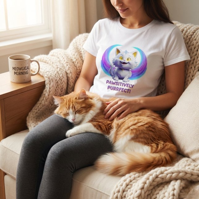 Camiseta Pawsitively Purrfect Cute Cartoon White Cat Pun (Subido por el creador)