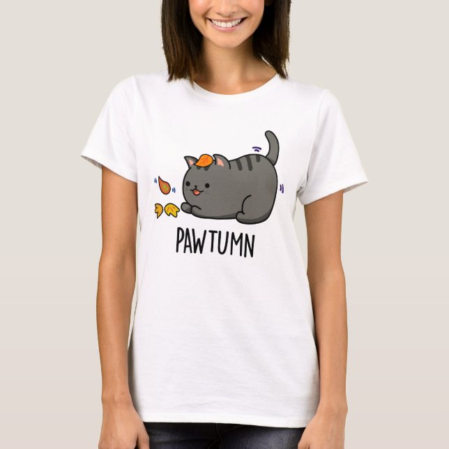 Camiseta Pawtumn lindo Autumn Kitty Cat Pun (Anverso)