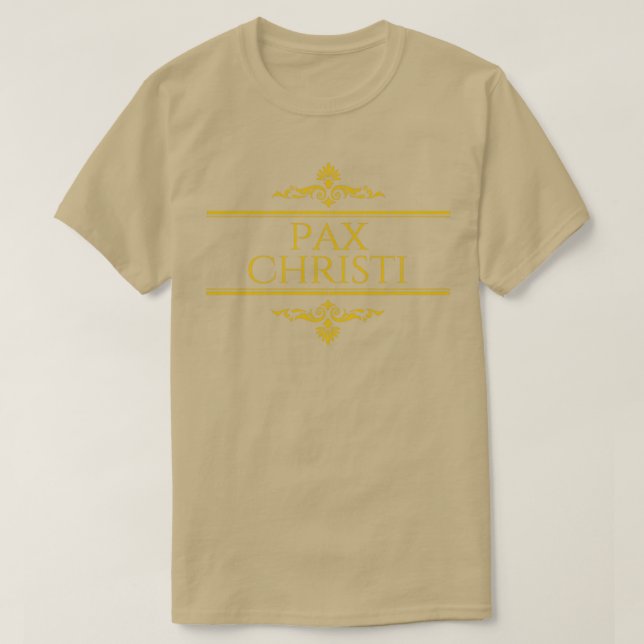 Camiseta Pax Christi, la paz de Cristo apiló el oro latino (Diseño del anverso)