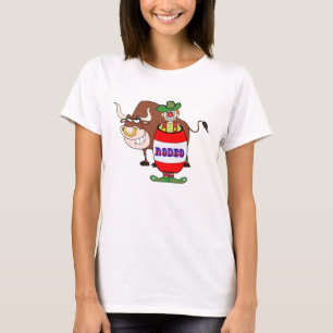 Camiseta Payaso de Rodeo en Barril y Toro Dibujo Animado