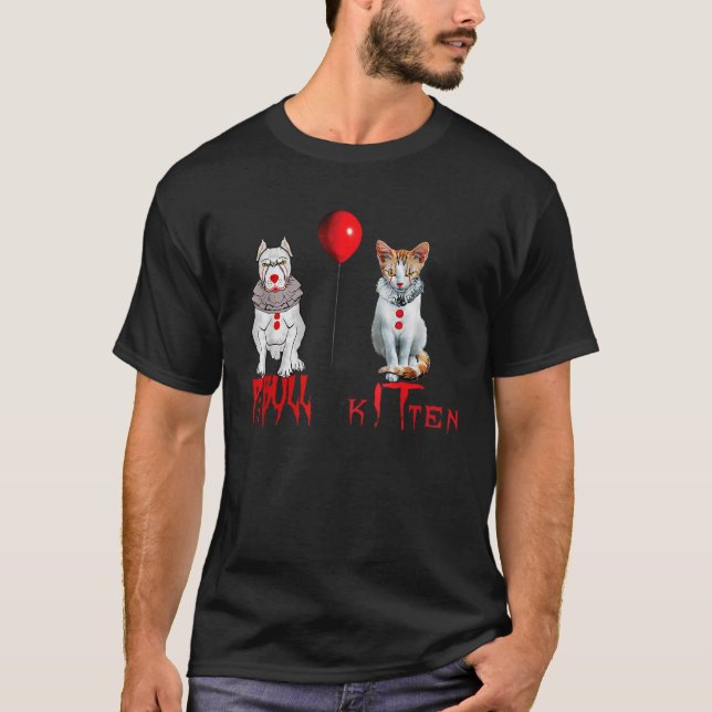 Camiseta Payaso Gato Gatito Y Perro Pitbull Horror Hallowee (Anverso)