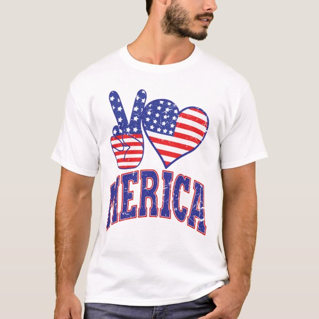 Camiseta Paz Amar A Merica Amo A América 4 De Julio (Anverso)