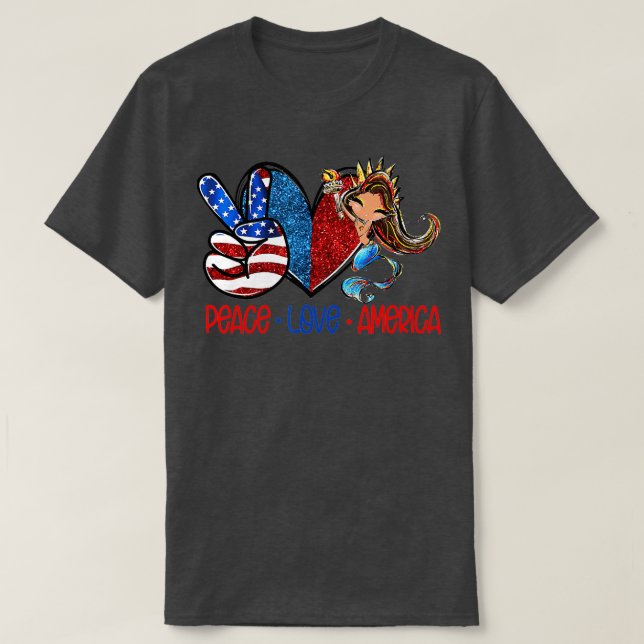Camiseta Paz Amar América Bandera de Estados Unidos Sirena  (Diseño del anverso)