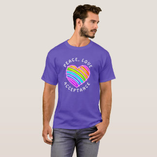 Camiseta Paz Amor Aceptación Arcoíris Orgullo Corazón Púrpu