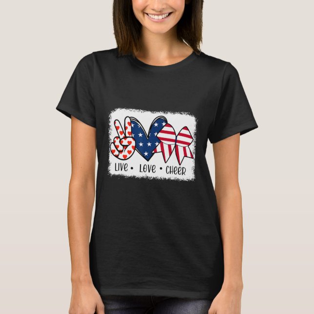 Camiseta Paz Amor Alegre Bandera Estadounidense 4 De Julio  (Anverso)