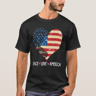 Camiseta Paz Amor América Corazón Patriótico Bandera Estado
