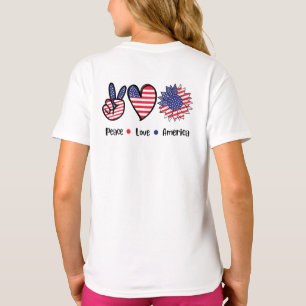 Camiseta Paz Amor América Gráfica Patriótica de la Bandera