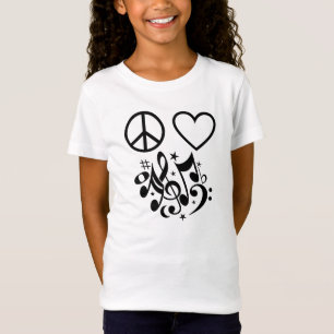 Camiseta Paz Amor Armonía Corazón Rojo Notas Musicales Negr