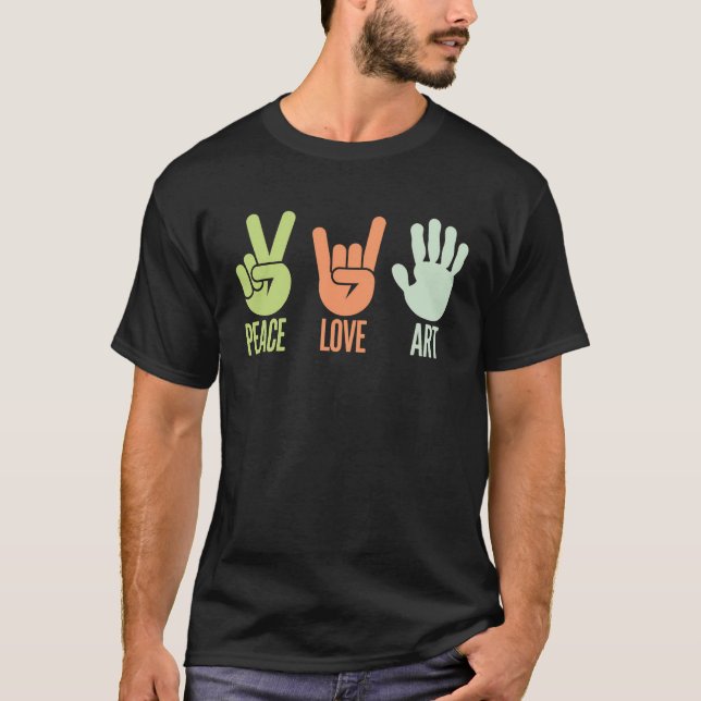 Camiseta "Paz, amor, arte - Diseño de símbolo de mano" (Anverso)