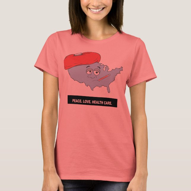 Camiseta Paz. Amor. Atención de la salud. Titular (Anverso)