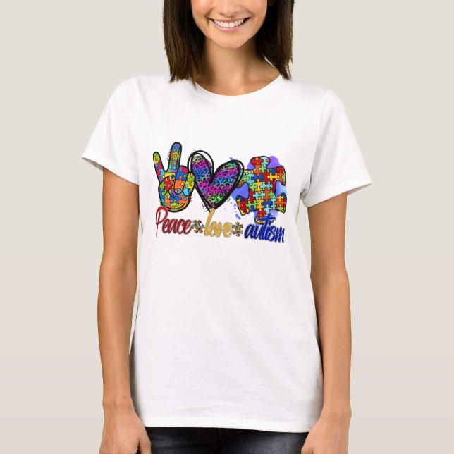 Camiseta Paz Amor Autismo, Autismo Conciencia (Anverso)