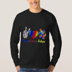 Camiseta Paz Amor Autismo Conciencia Rompecabezas Cinta Hom