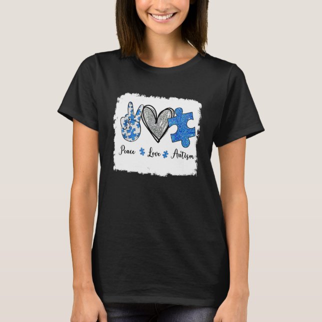 Camiseta Paz Amor Autismo Rótulo Tee Plus Tamaño (Anverso)