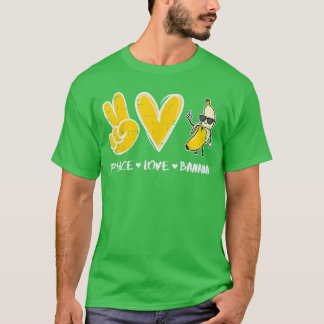 Camiseta Paz Amor Banana Divertido Fruta Comida Vegana Muje