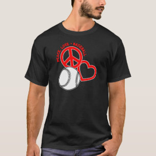Camiseta Paz-Amor-Béisbol, en rojo negro