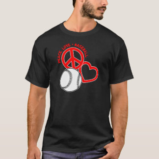Camiseta Paz-Amor-Béisbol, en rojo negro