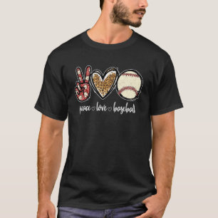 Camiseta Paz Amor Béisbol Mamá Leopardo Imprimir Béisbol