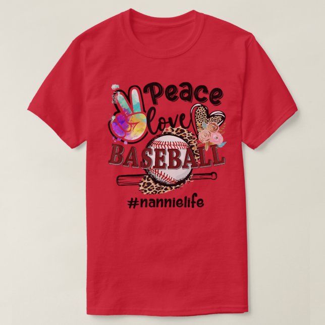 Camiseta Paz Amor Béisbol Nannie Life Mamá Abuela Leopar (Diseño del anverso)