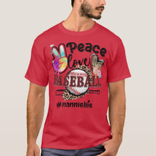 Camiseta Paz Amor Béisbol Nannie Life Mamá Abuela Leopar
