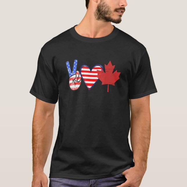 Camiseta Paz Amor Canadá Bandera Estadounidense Corazón Can (Anverso)