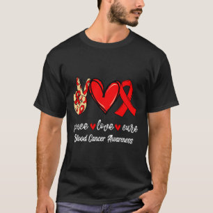 Camiseta Paz Amor Cura Cáncer de Sangre Cinta Roja Concienc