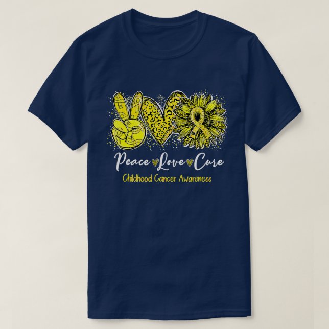 Camiseta Paz Amor Cura Cura Cáncer Infantil Conciencia Desc (Diseño del anverso)
