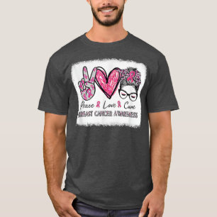 Camiseta Paz Amor Cura Desordenado Bun Cáncer de Mama Rosa 