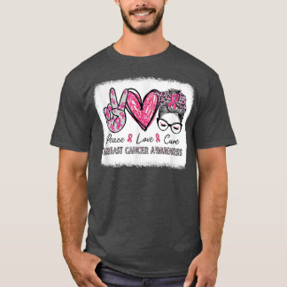 Camiseta Paz Amor Cura Desordenado Bun Cáncer de Mama Rosa 