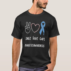 Camiseta Paz Amor Cura Diabética Cinta Azul T1d Diabetes