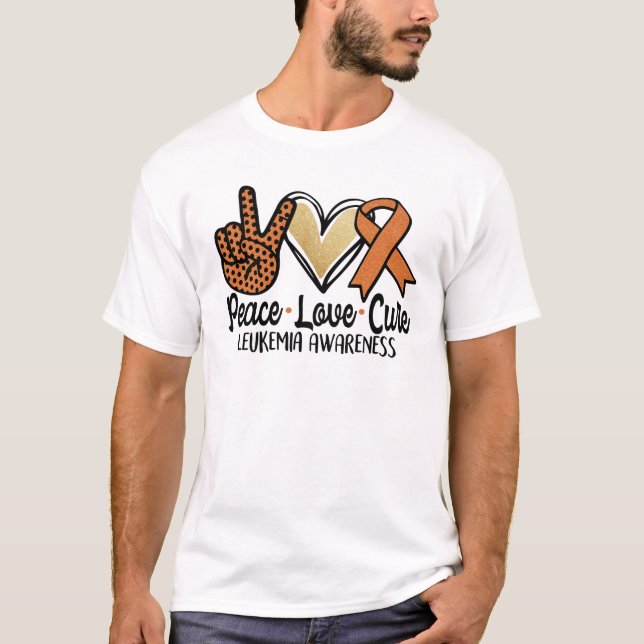 Camiseta Paz Amor Cura Leucemia Concienciación Apoyo al Cán (Anverso)
