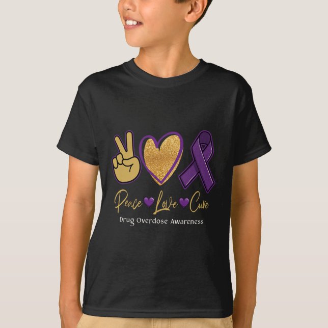 Camiseta Paz Amor Cura Sobredosis de Drogas Púrpura Concien (Anverso)