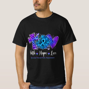 Camiseta Paz Amor Curar Suicidio Verde azulado y Morado de 