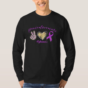 Camiseta Paz Amor Cure Alzheimers Conciencia Cinta púrpura