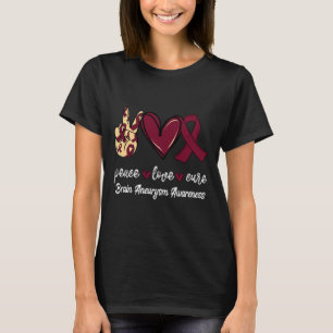 Camiseta Paz Amor Cure Aneurysm Burgundy Ribbon Awa