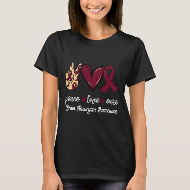 Camiseta Paz Amor Cure Aneurysm Burgundy Ribbon Awa (Anverso)