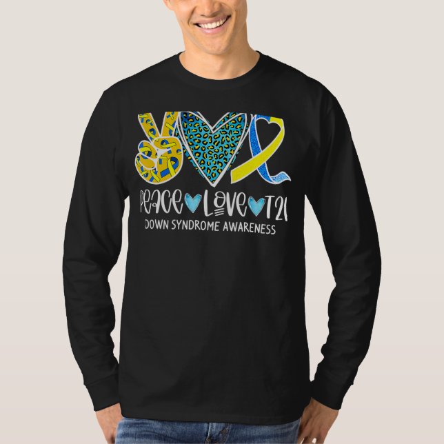 Camiseta Paz Amor Cure Blue & Yellow Ribbon Down Syndrome (Anverso)