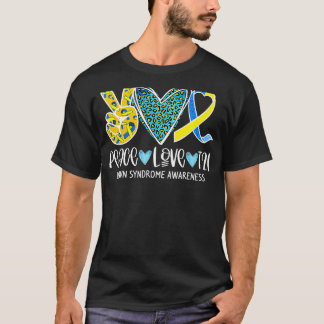 Camiseta Paz Amor Cure Blue & Yellow Ribbon Down Syndrome