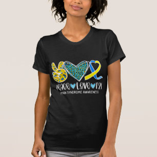 Camiseta Paz Amor Cure Blue & Yellow Ribbon Down Syndrome