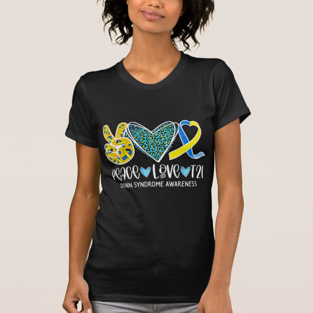 Camiseta Paz Amor Cure Blue & Yellow Ribbon Down Syndrome (Anverso)