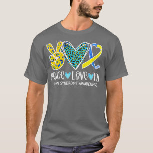Camiseta Paz Amor Cure Blue & Yellow Ribbon Down Syndrome