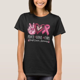 Camiseta Paz Amor Cure Cáncer de Mama Cinta Rosa