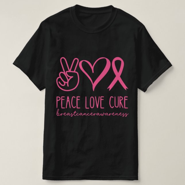 Camiseta Paz Amor Cure Cinta Rosa Guerrera Cáncer de Mama (Diseño del anverso)