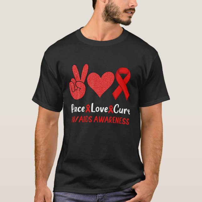 Camiseta Paz Amor Cure Concienciación sobre el VIH/SIDA Día (Anverso)