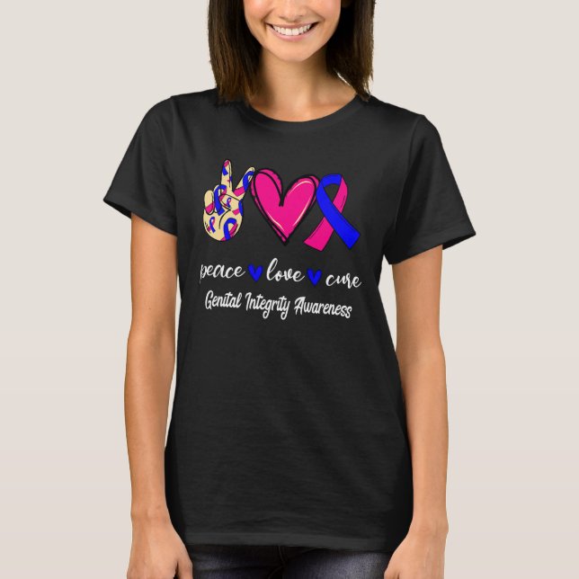 Camiseta Paz Amor Cure Integridad Genital Cinta Rosa Azul (Anverso)