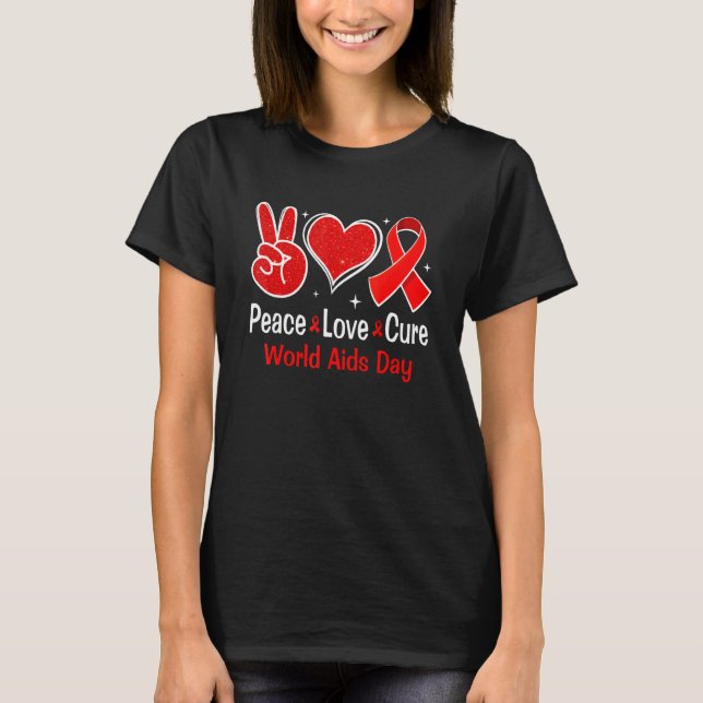 Camiseta Paz Amor Cure Red Ribbon Semana de Conciencia Vist (Anverso)