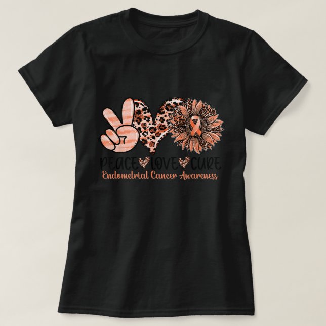 Camiseta Paz Amor Cure Sunflower Peach Ribbon Endometrial (Diseño del anverso)