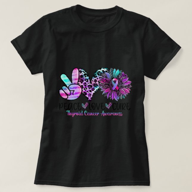 Camiseta Paz Amor Cure Sunflower Púrpura Cinta Rosa Thyro (Diseño del anverso)