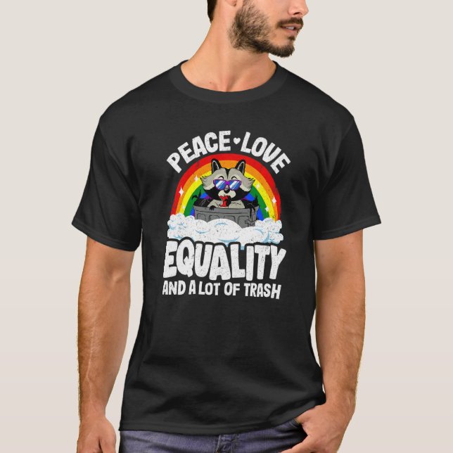 Camiseta Paz, amor e igualdad Raccoon Orgullo gay Arcoiris  (Anverso)